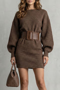 Structured Knit Fit Belted Mini Dress (Belt Included)