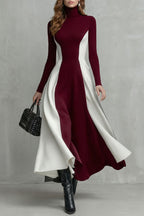 Sculpted Contrast Flow Turtleneck Dress