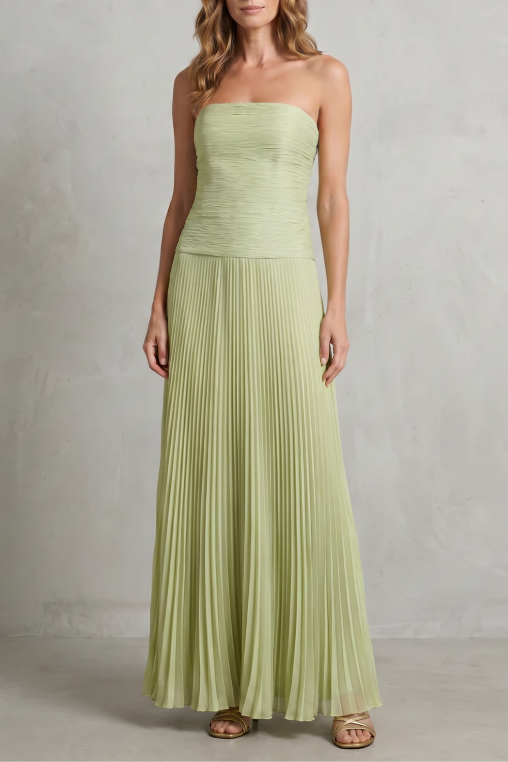 Pleated Strapless Elegance Maxi Dress