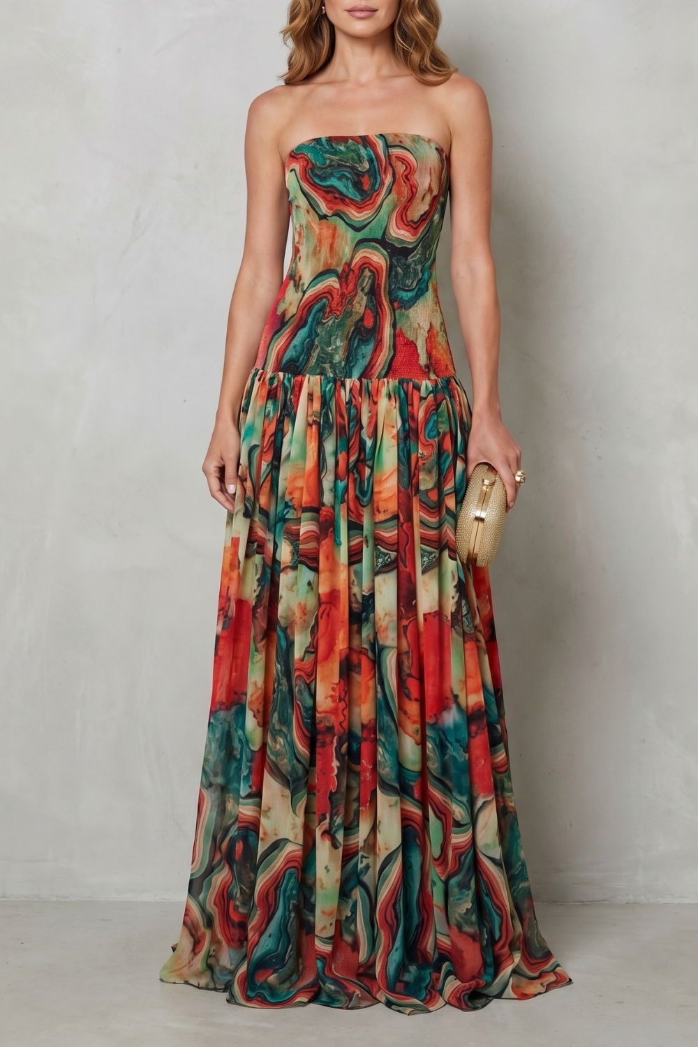 Off-shoulder Printed Flow Maxi Dress