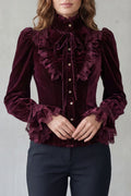 Ruffled Velvet Lace Victorian Blouse