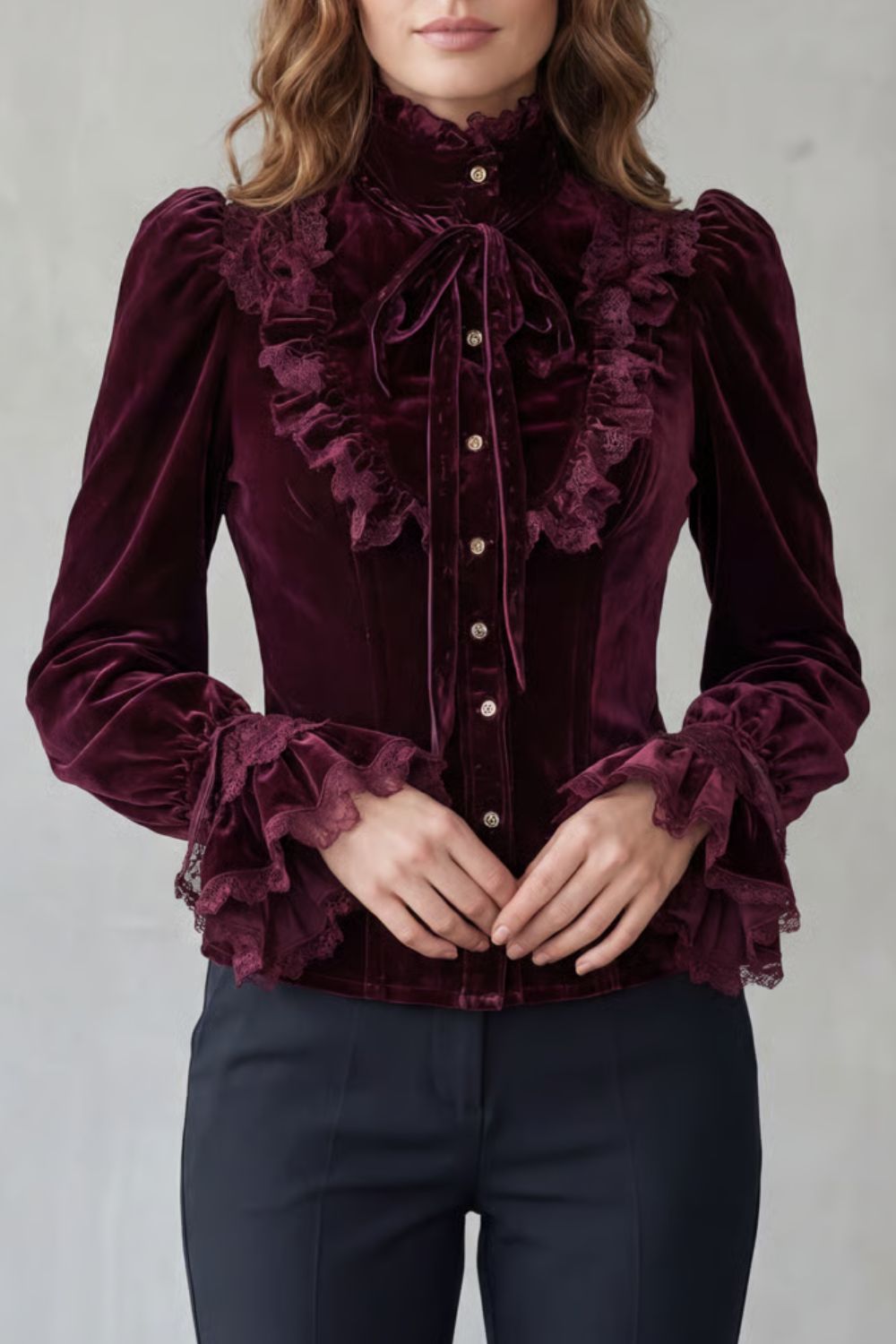 Ruffled Velvet Lace Victorian Blouse