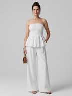 Rila | Strapless Smocked Top And Wide Leg Pants Set