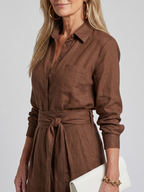 Jovie | Long Sleeve Button Front Wide Leg Jumpsuit