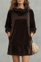 Velvet Drape Comfort Cowl Neck Mini Dress