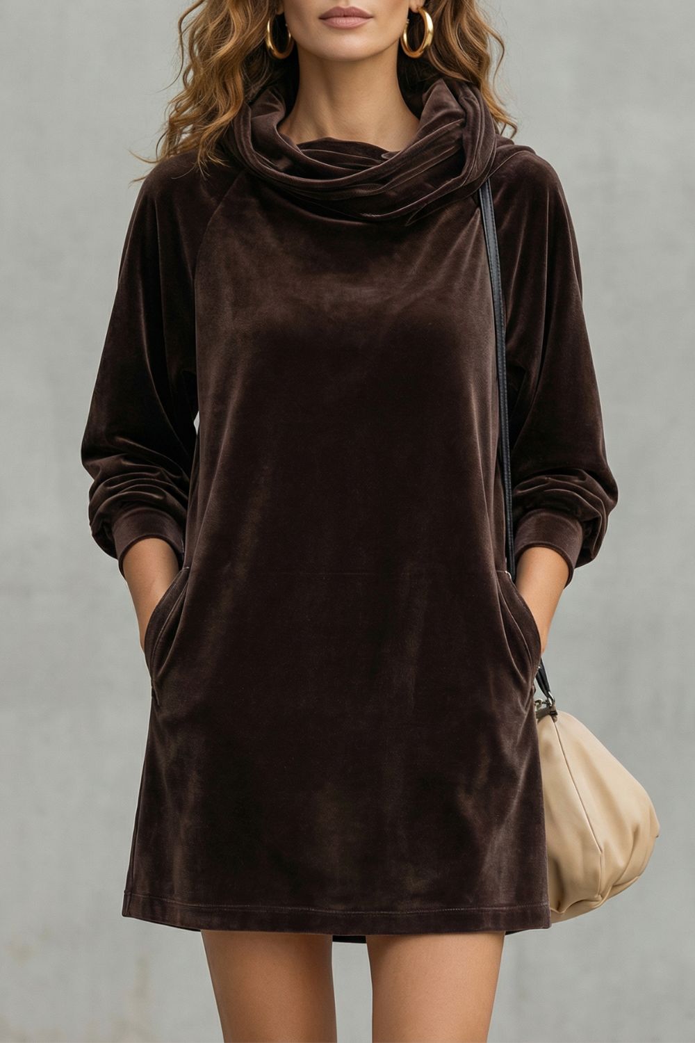 Velvet Drape Comfort Cowl Neck Mini Dress