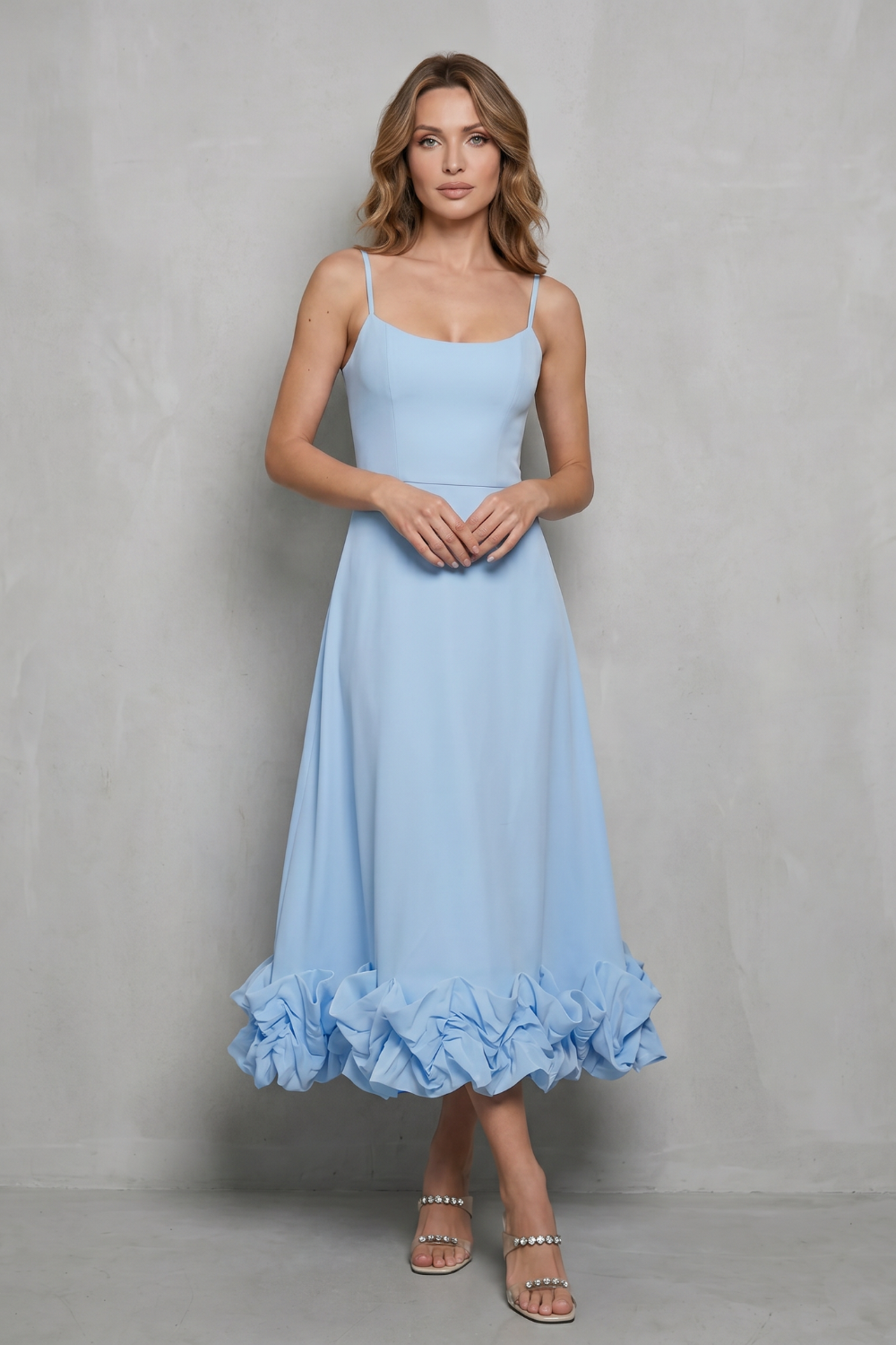 Romantic Ruffle Hem Sleeveless Midi Dress