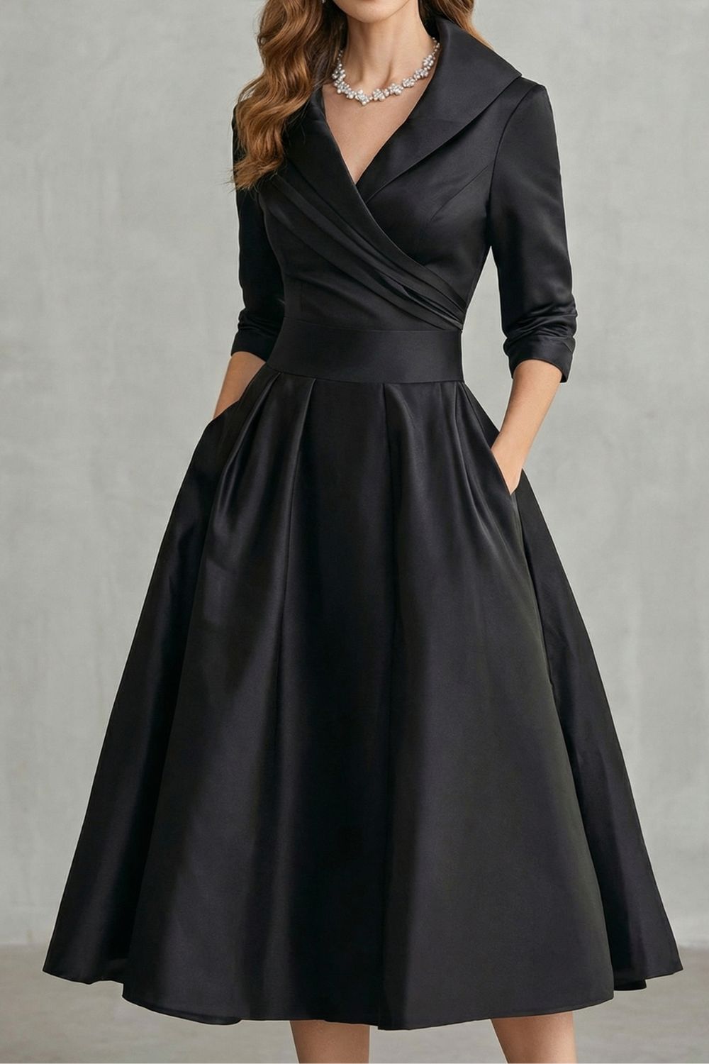 Draped Collar Elegance Midi Dress