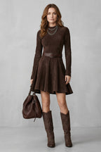 Belted Suede Effect Mini Dress (Belt Included)