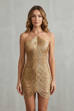 Liquid Gold Shimmer Fringe Mini Dress