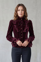 Ruffled Velvet Lace Victorian Blouse
