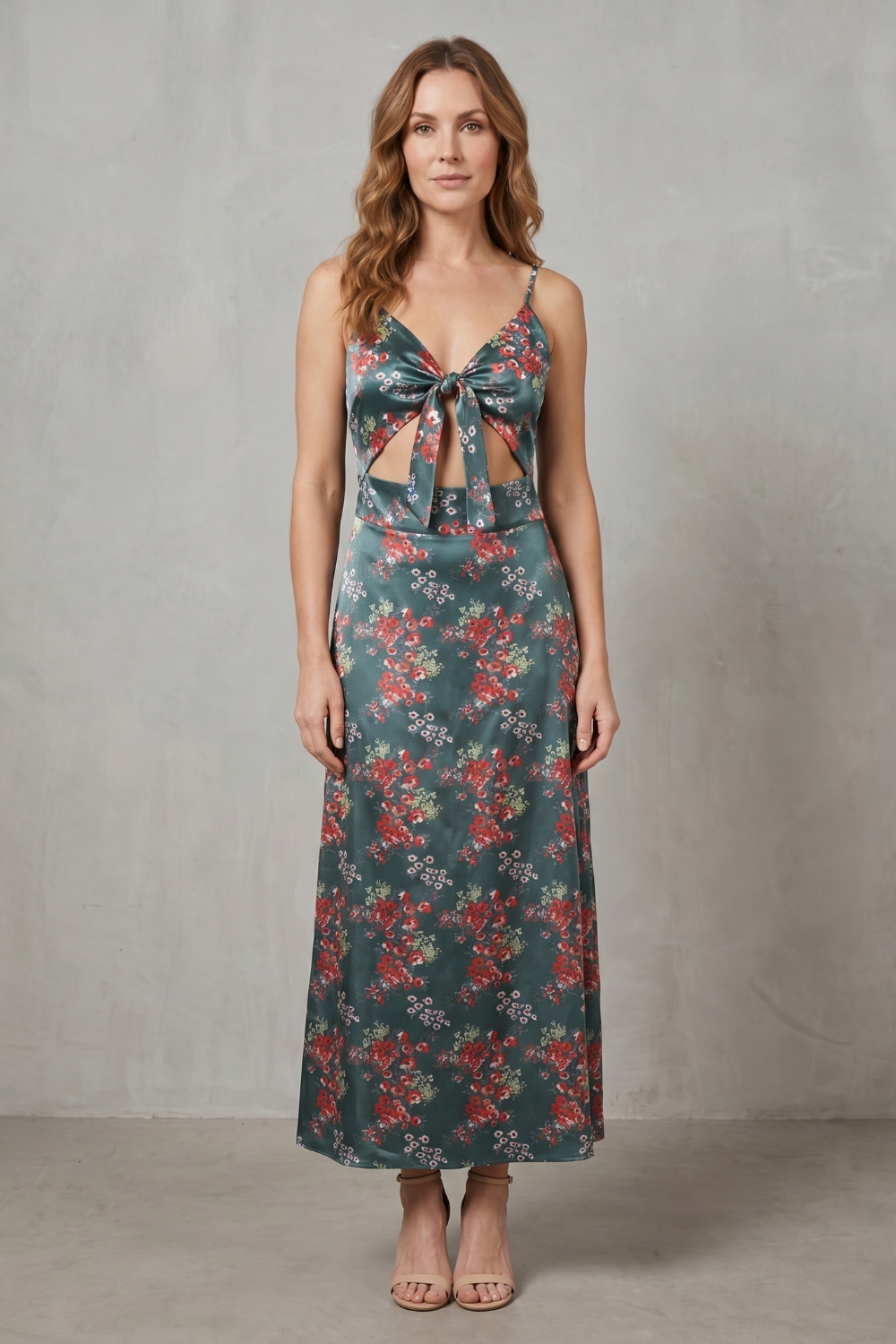 Satin Floral Allure Midi Dress