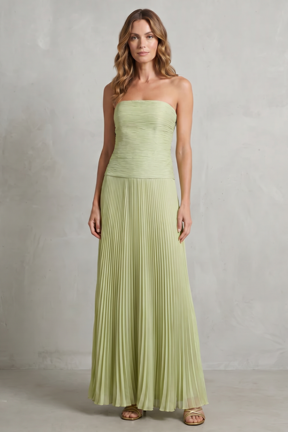 Pleated Strapless Elegance Maxi Dress