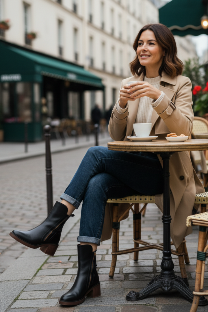 Marcel | Black Leather Ankle Boots with Comfortable Heel