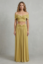 Golden Glow Women’s Off-Shoulder Ruched Skirt Set