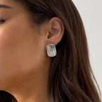 Radiant Rectangular Silver Stud Earrings