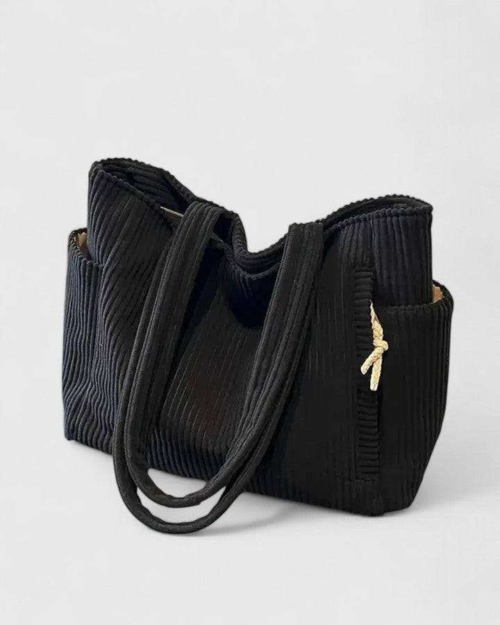Luxurious Ribbed Tote Bag with Cord Detail - Green