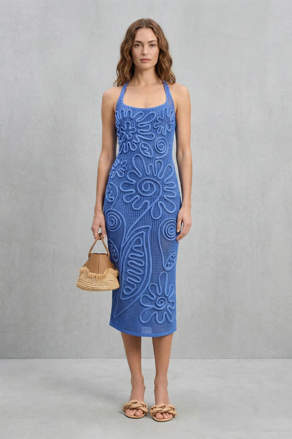 Sculpted Crochet Bloom Textured Midi Dress