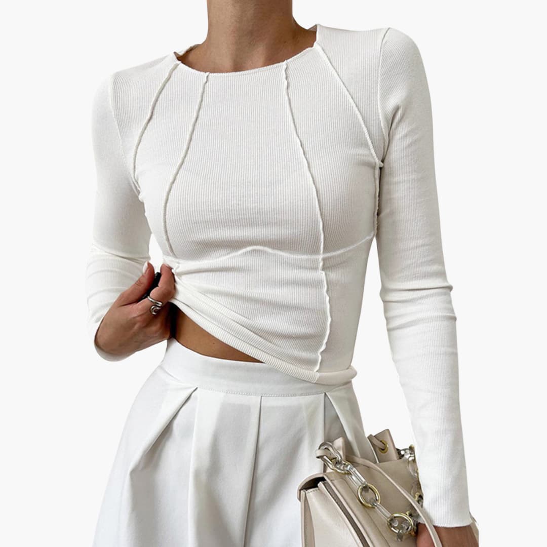 Sculpted Seam Long Sleeve Top - White