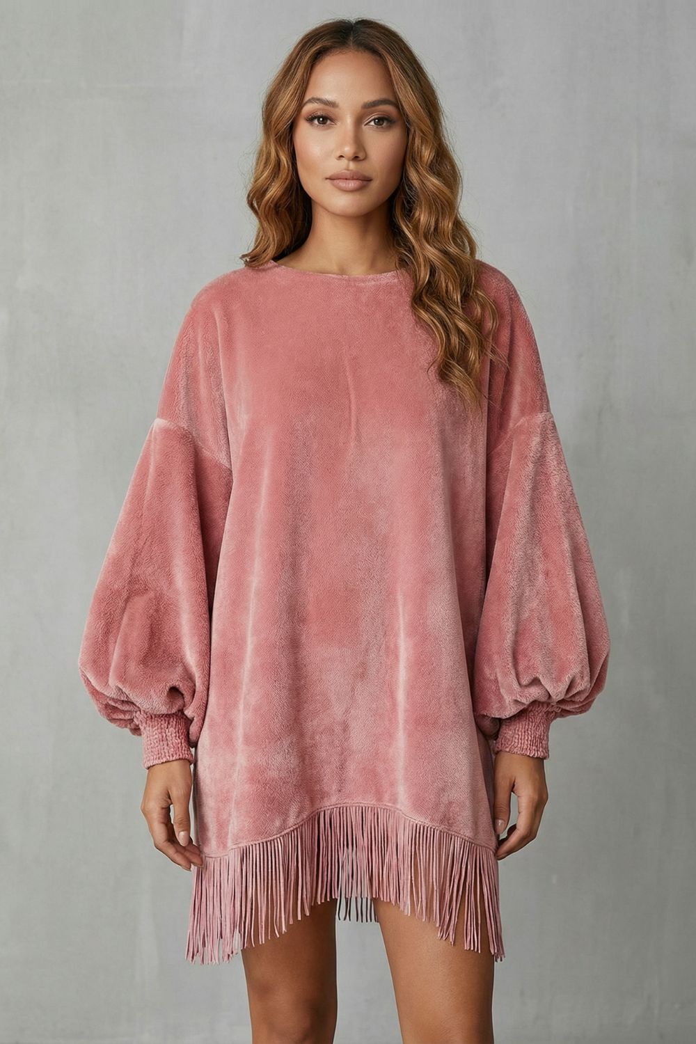 Voluminous Sleeves Fringe Mini Dress