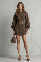 Structured Knit Fit Belted Mini Dress (Belt Included)