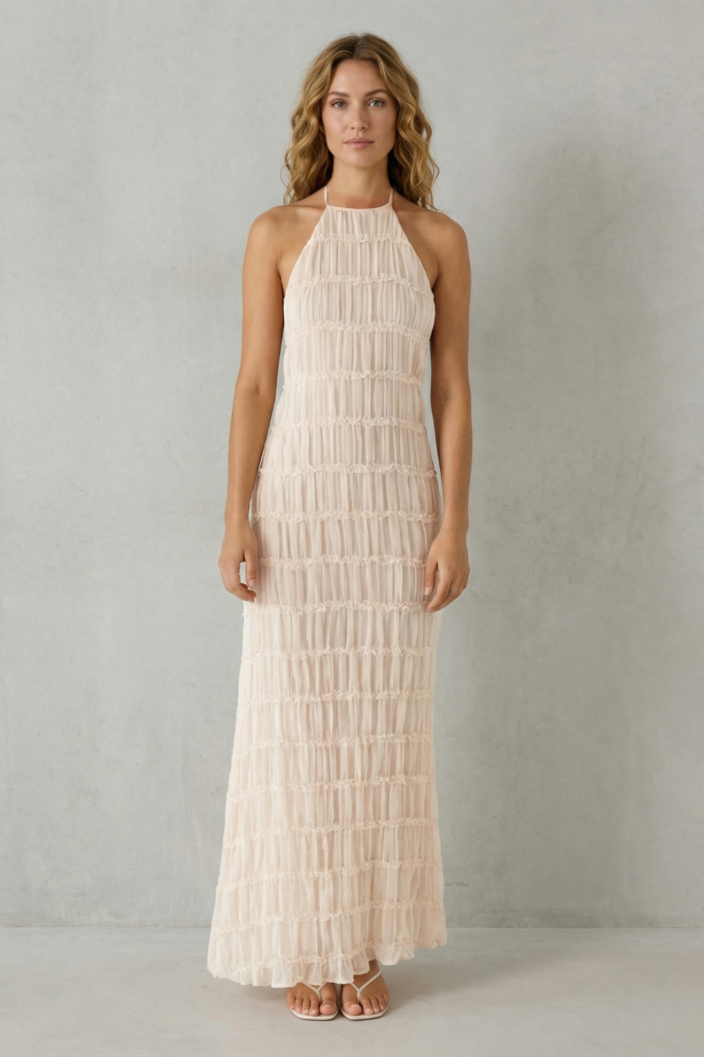 Modern Texture Women’s Backless Sculpted Texture Maxi Dress
