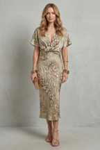 Draped Elegance V Neck Maxi Dress