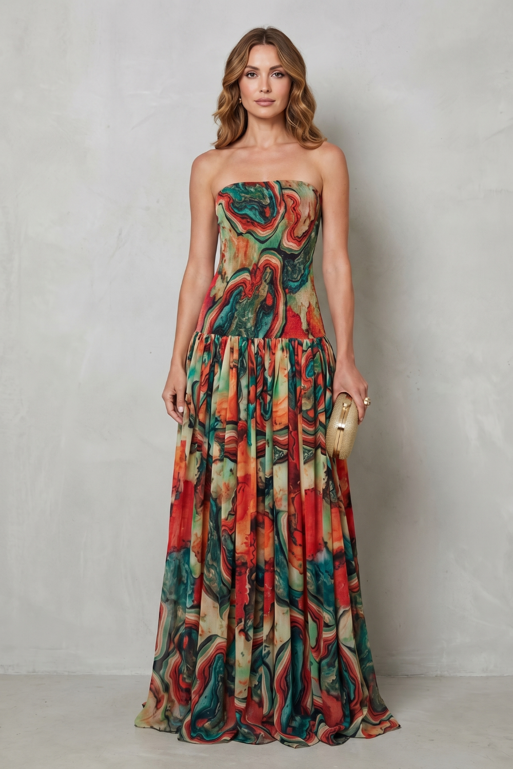 Off-shoulder Printed Flow Maxi Dress