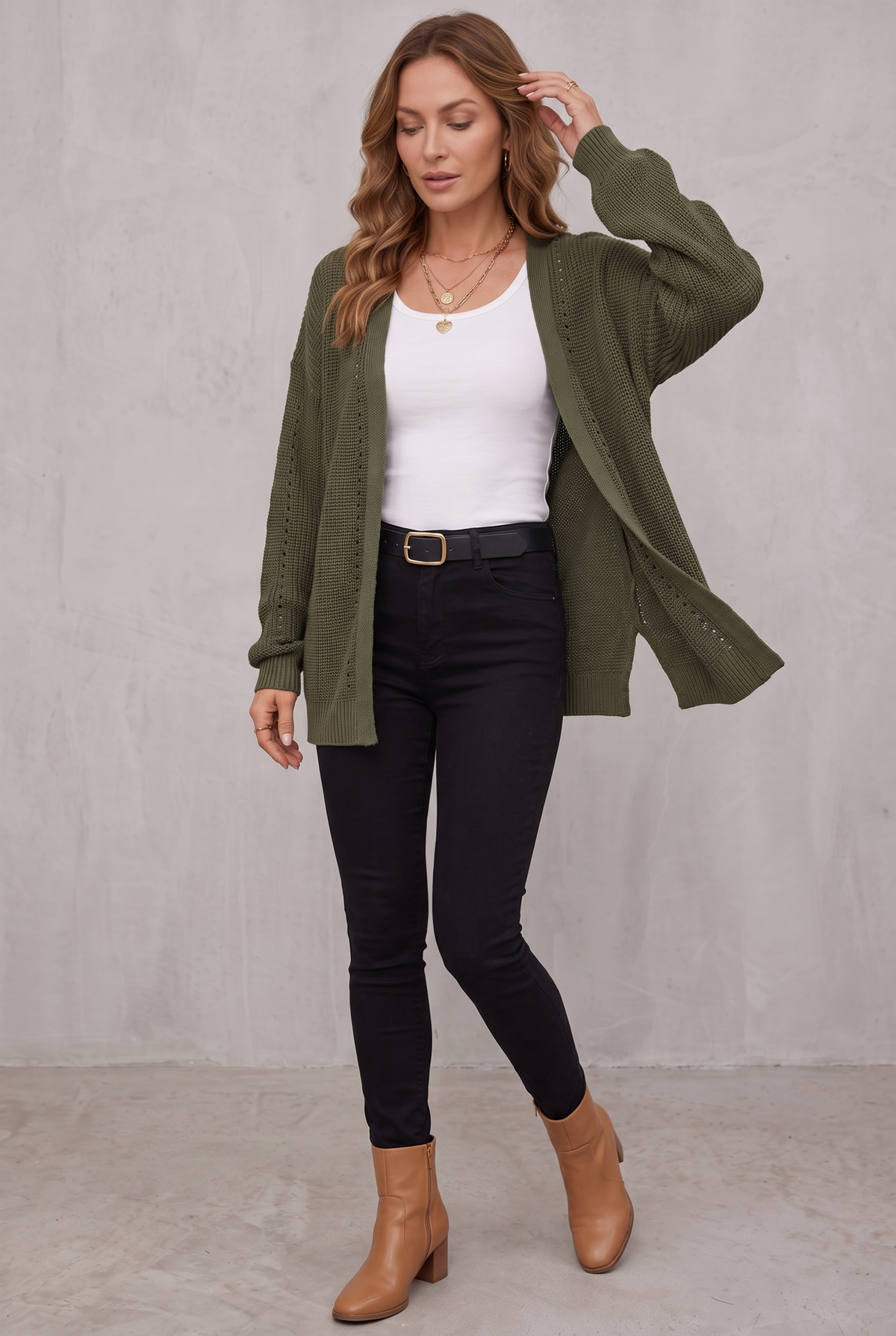 Anneliese | Open Front Pointelle Knit Cardigan with Drop Shoulder for Women