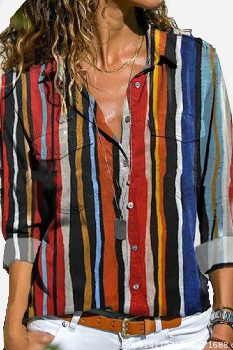Women's Printed Shirt Long Sleeve Abstract Print Button-Up Top