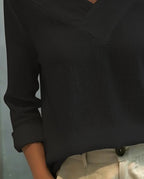 Women's Asymmetric V-Neck Long Sleeve Linen Look Top