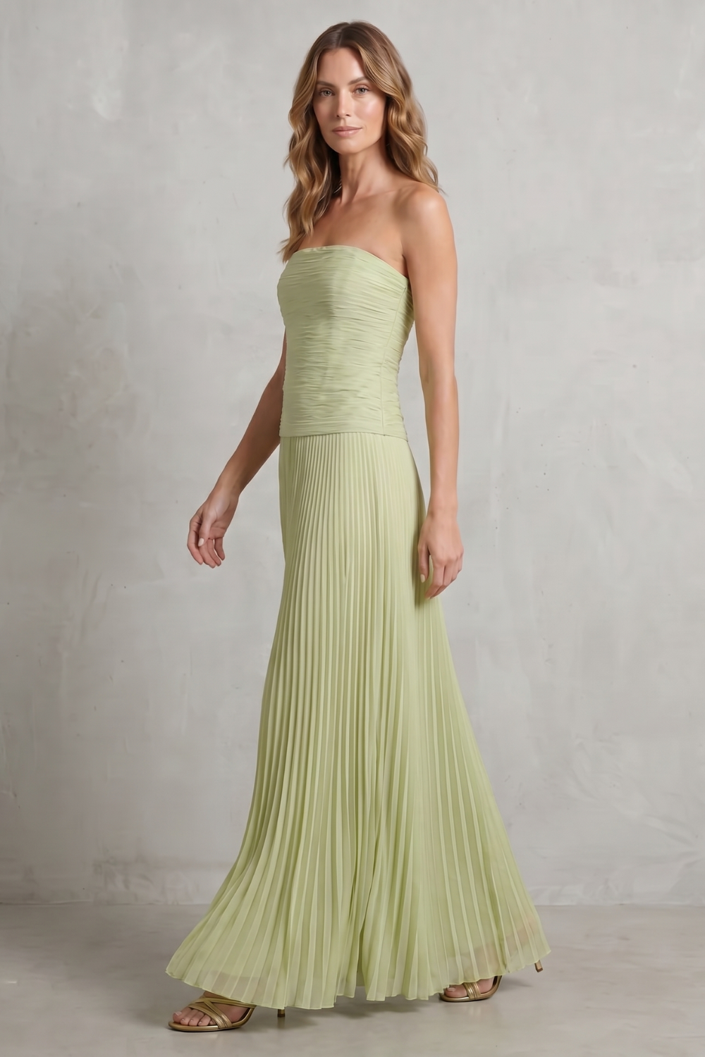 Pleated Strapless Elegance Maxi Dress