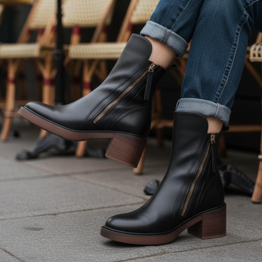 Marcel | Black Leather Ankle Boots with Comfortable Heel