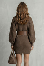 Structured Knit Fit Belted Mini Dress (Belt Included)