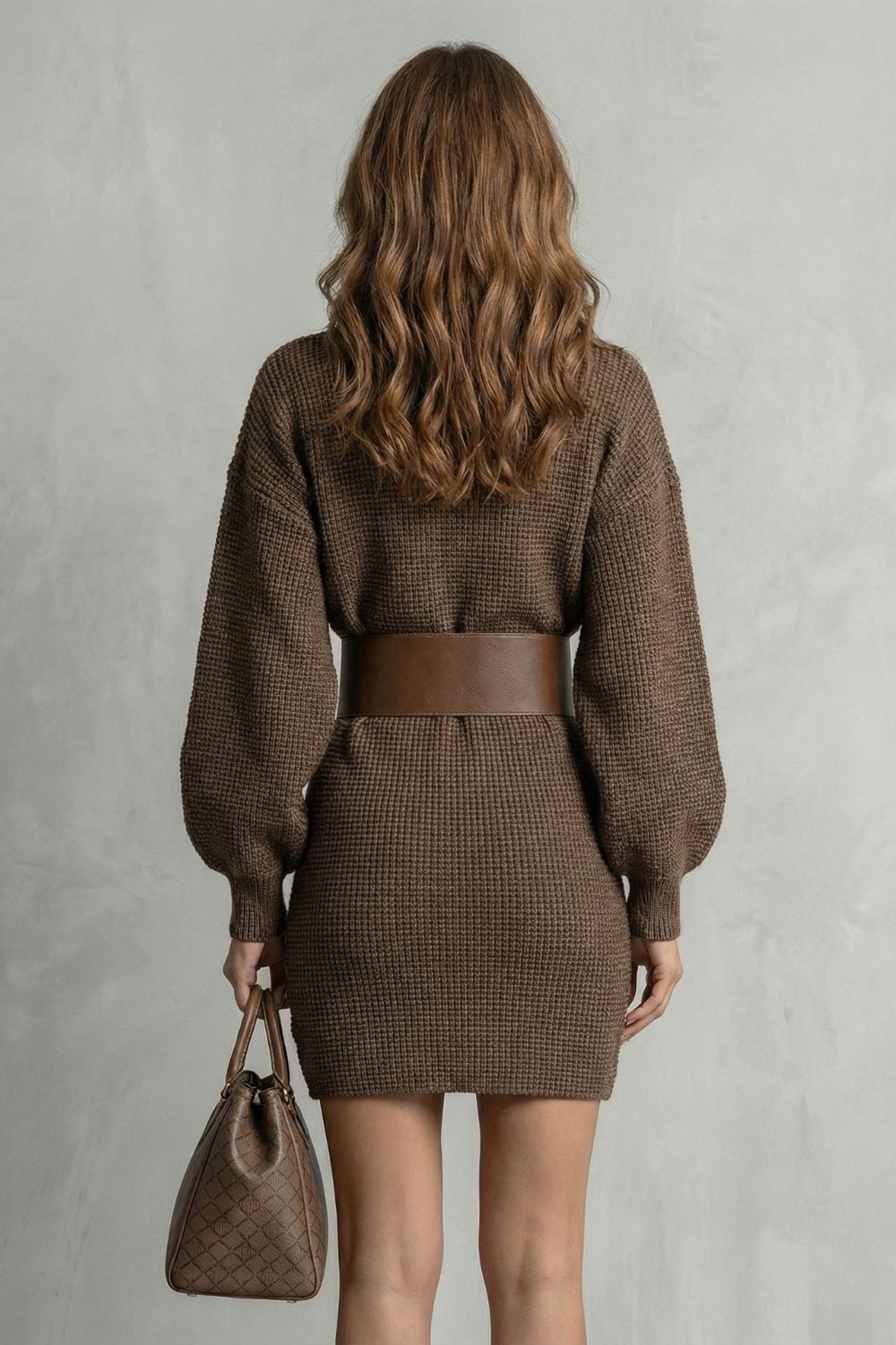 Structured Knit Fit Belted Mini Dress (Belt Included)
