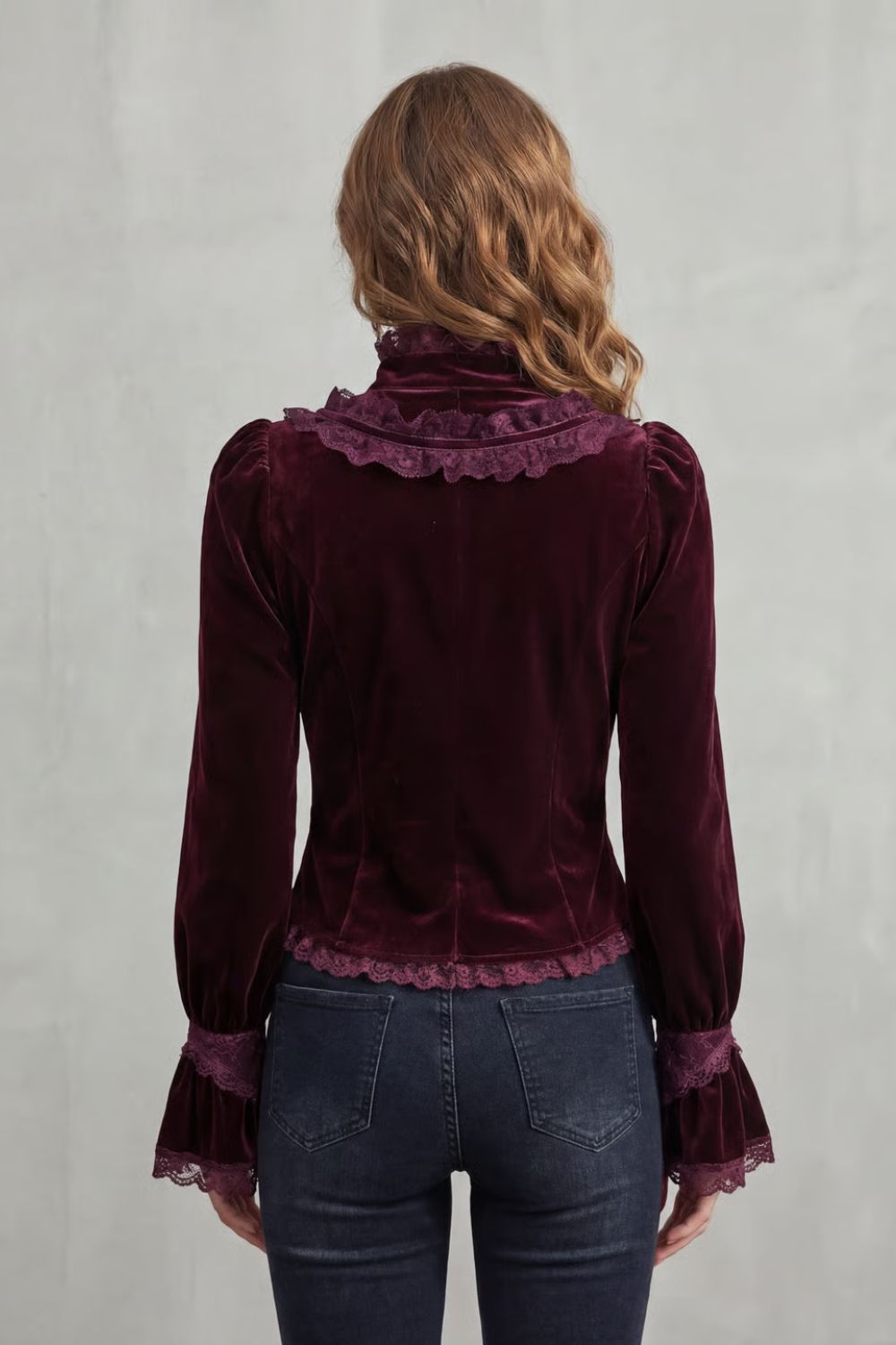 Ruffled Velvet Lace Victorian Blouse
