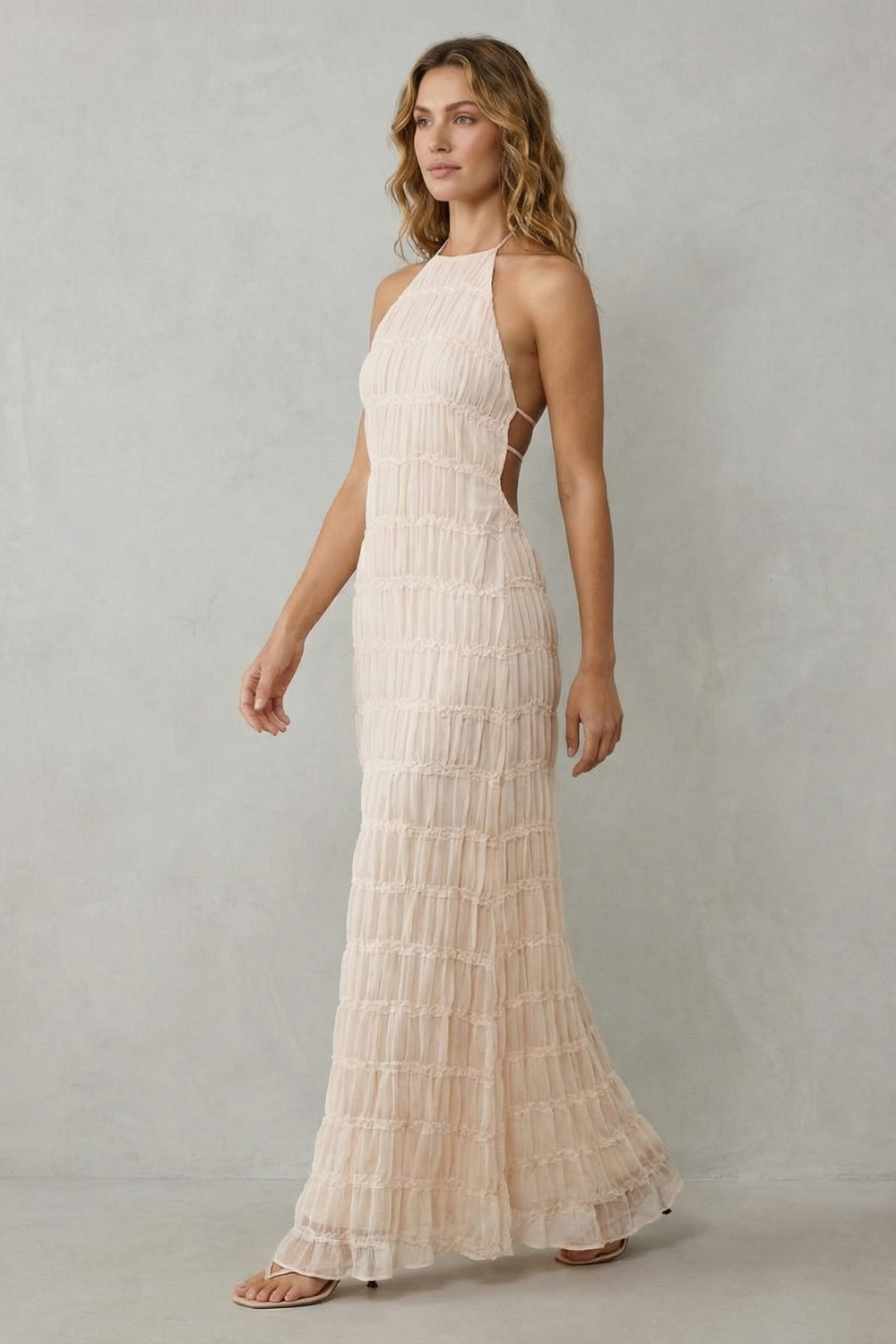 Modern Texture Women’s Backless Sculpted Texture Maxi Dress