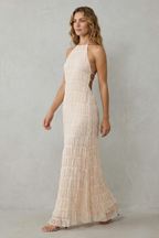 Modern Texture Women’s Backless Sculpted Texture Maxi Dress