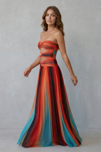 Sunset Ombré Allure Strapless Maxi Dress