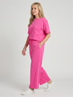 Wihel | Short Sleeve Drawstring Waist And Straight Leg Pants Set