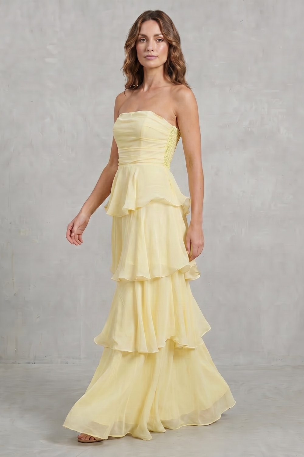 Soft Cascading Layers Strapless Tiered Maxi Dress