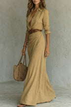 Button-down Wrap Dress Belted Maxi Dress