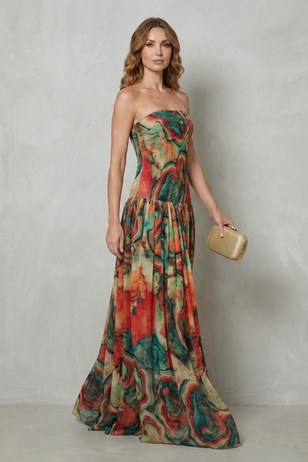 Off-shoulder Printed Flow Maxi Dress