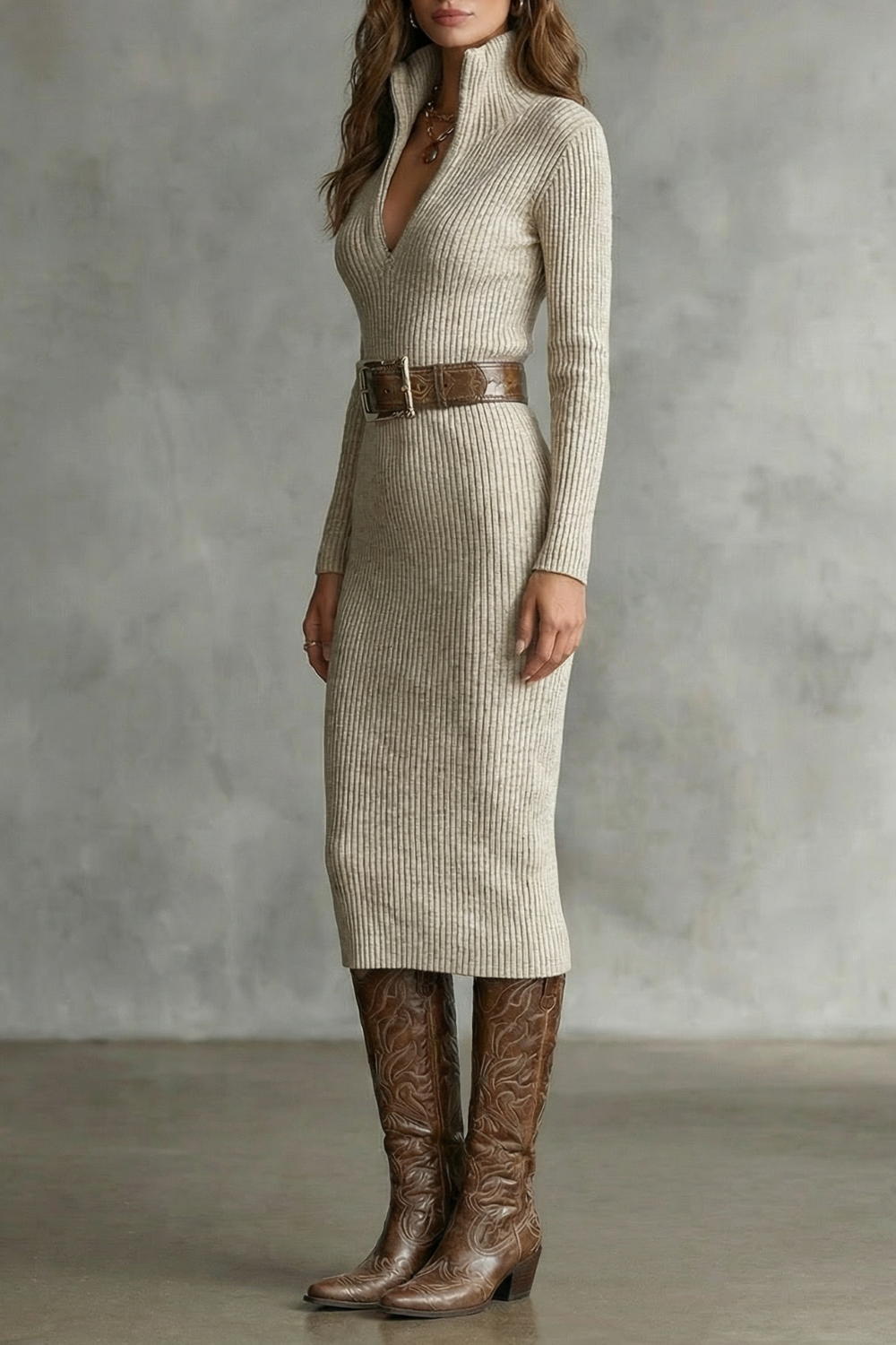 Sculpted Elegance Knit Midi Dress