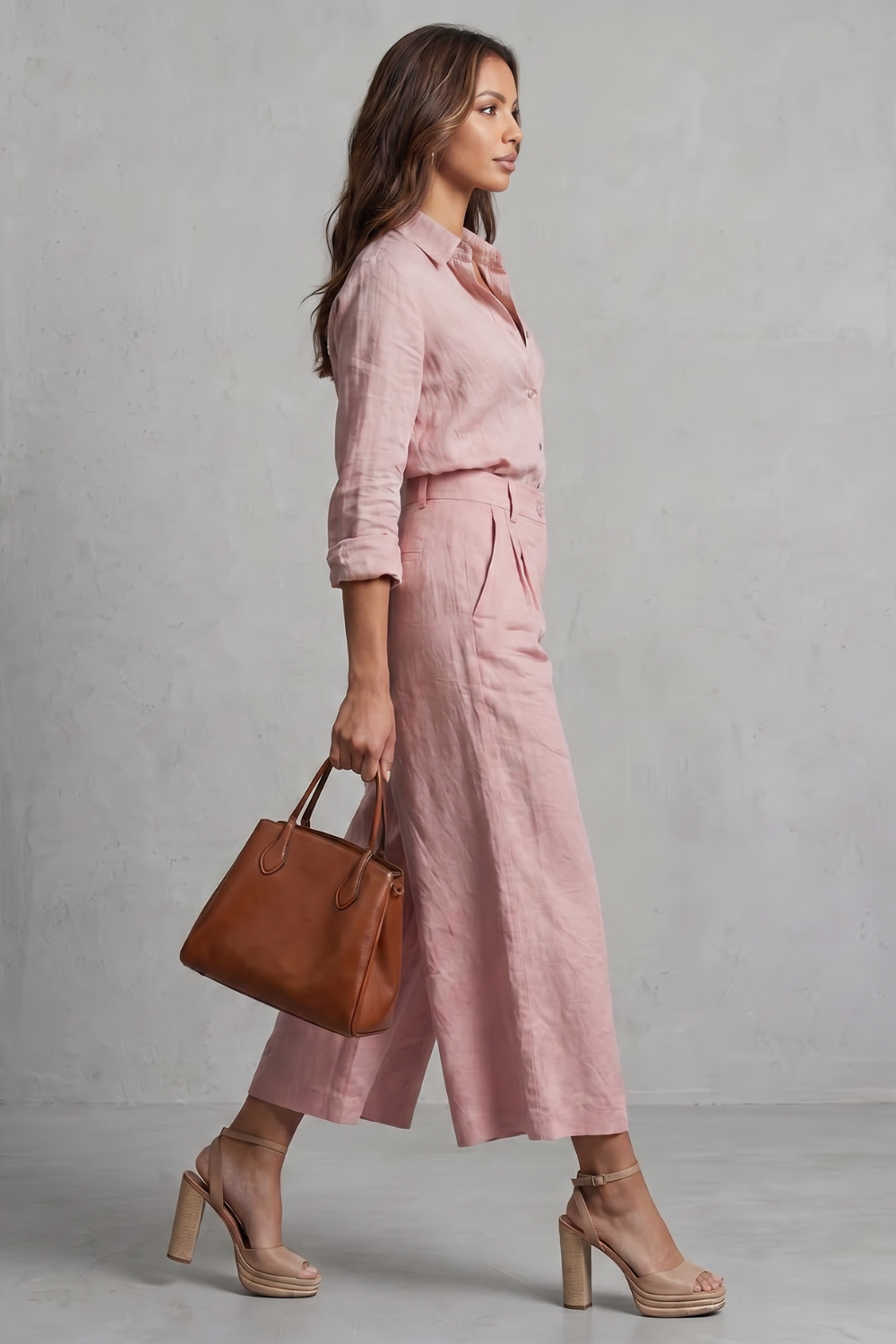 Soft Linen Finish Wide-leg Co-ord Set