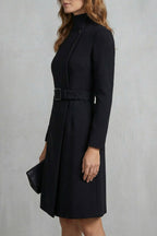 Asymmetric Belted Waist A-line Midi Dress