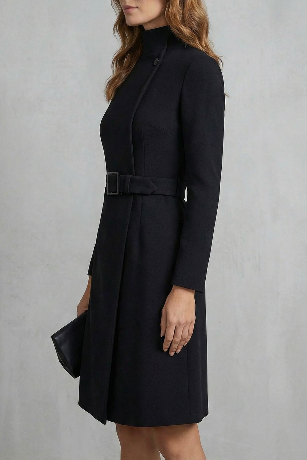 Asymmetric Belted Waist A-line Midi Dress