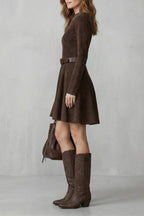 Belted Suede Effect Mini Dress (Belt Included)