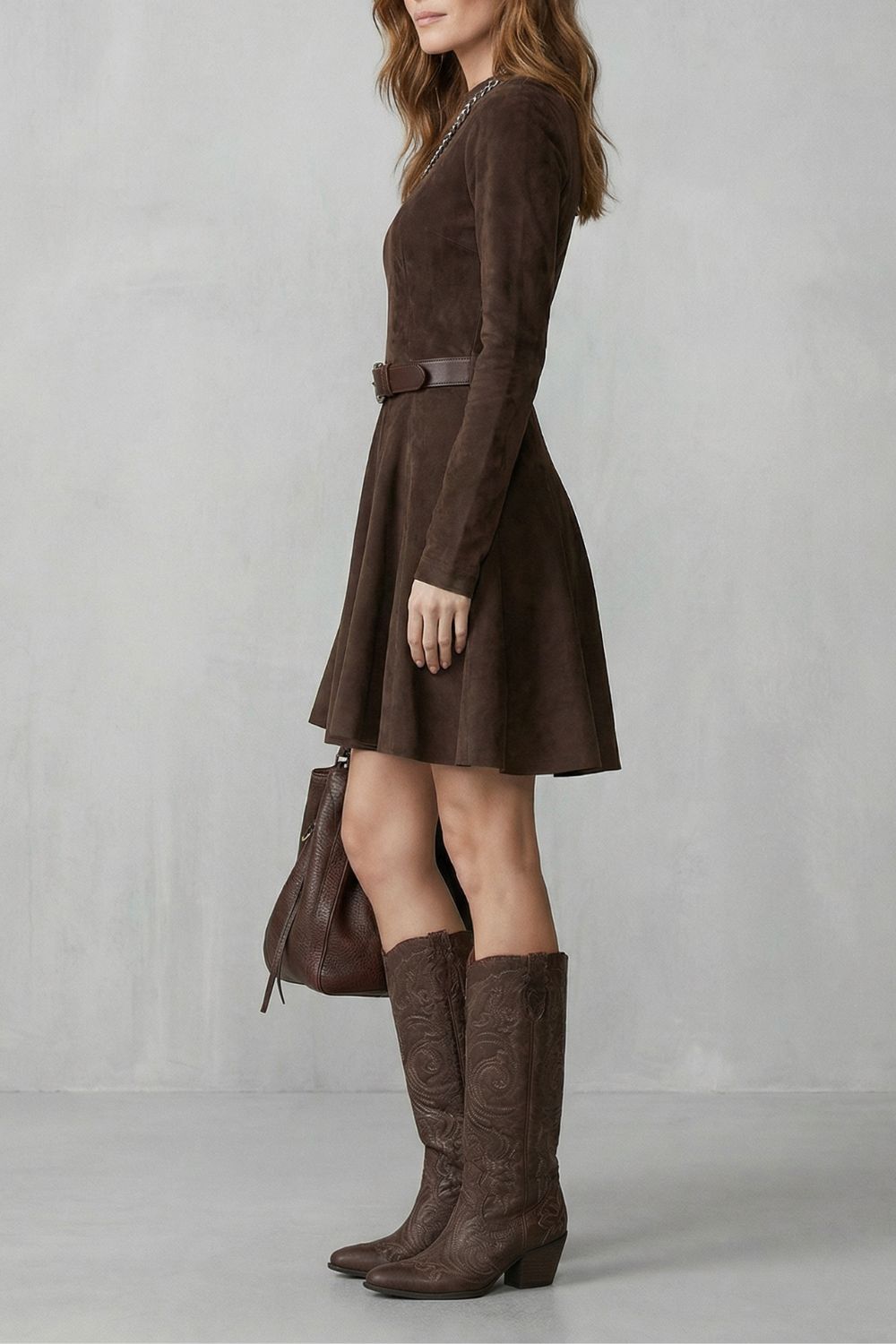 Belted Suede Effect Mini Dress (Belt Included)
