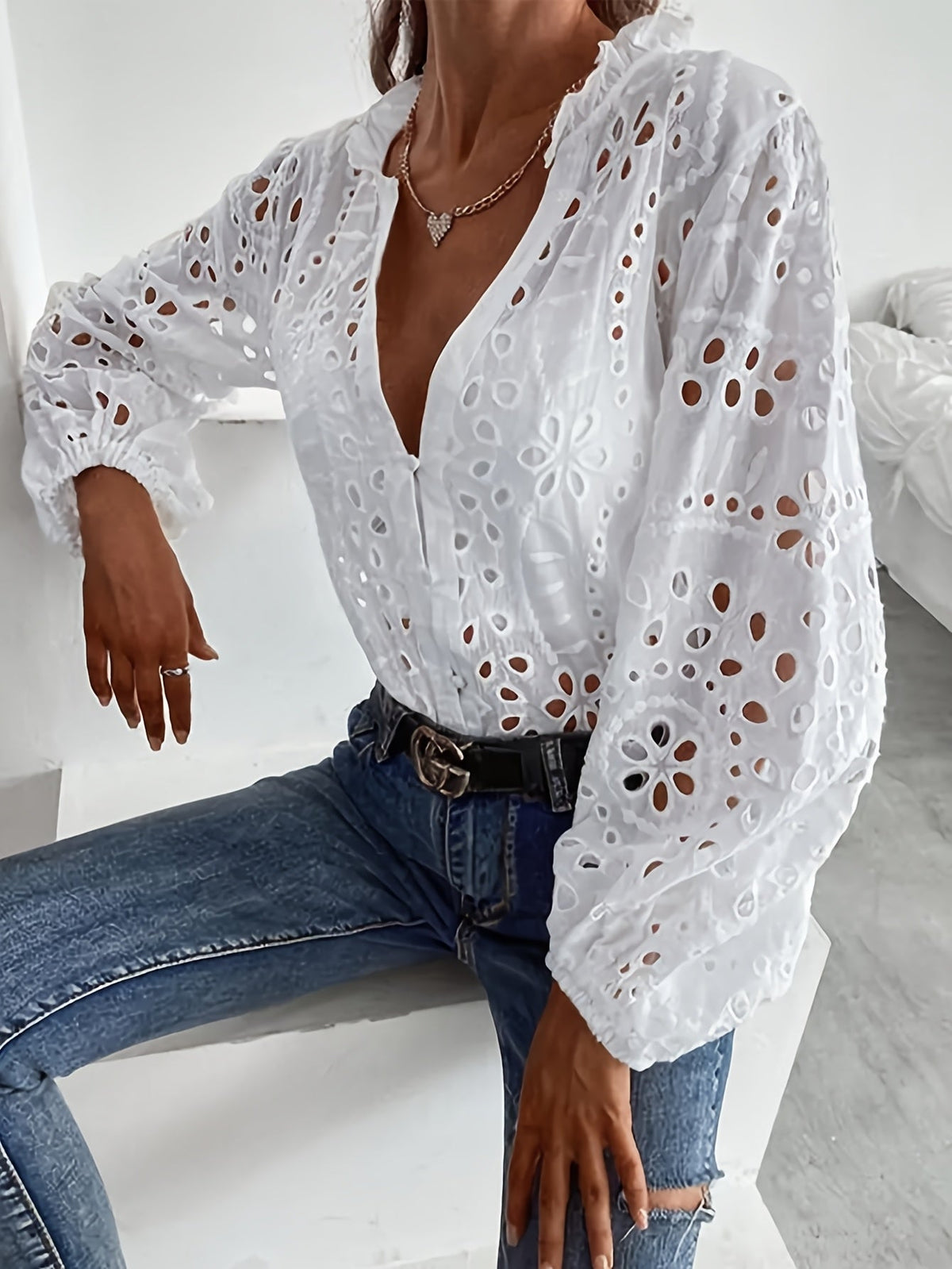 Embroidered Long-Sleeve Blouse